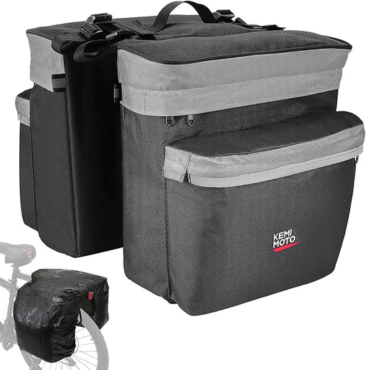 KEMIMOTO Bike Bag Panniers with Rain Cover, 34L Waterproof Bicycle Saddle Bag for Rear Rack Mountain Biking Bags Storage, Ebike Accessories for Commuter Grocery Shopping Travel Carrier, Grey