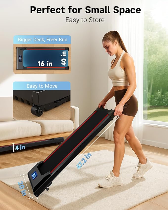 NeoSilent Walking Pad Treadmill Under Desk for Home with BLDC Core and Extra-Large Belt, App and Remote Control, Portable and Compact for Small Space