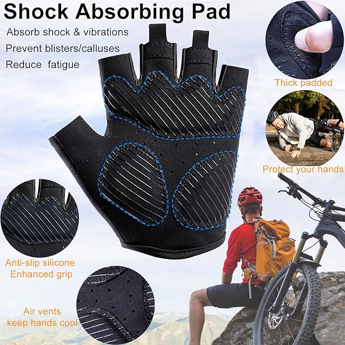 weiatas Cycling Gloves for Men Women Padded, Half Finger Road Mountain Bike Gloves, Shock-Absorbing Anti-Slip Breathable Sports Gloves for Bicycle Riding Motorcycle Rowing Gym