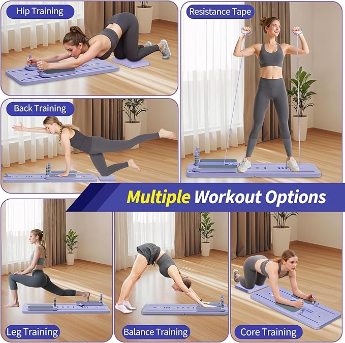 Pilates Reformer Set, ESBANY Pilates Board with Phone Holder, Multi-Purpose Foldable Pilates Reformer Machine, Portable Home Pilates Slider Board Equipment for Home Workout, Fitness, Exercise, Abs