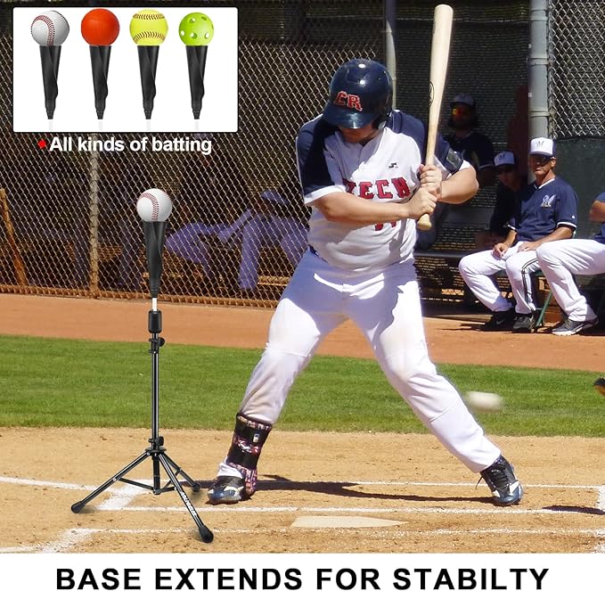 Baseball Tee Batting Tee Softball Tee Portable Travel Hitting Tee,Easy Adjustable Height,Stable Tripod Stand