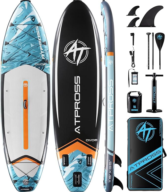 11'6"x35" Inflatable Paddle Board, 450lbs Extra Wide Stand Up Paddleboard for Adults with Premium SUP Accessories Kit & Backpack, Blow Up Kayak Non-Slip Stable Deck Boat for Yoga Fishing Surf