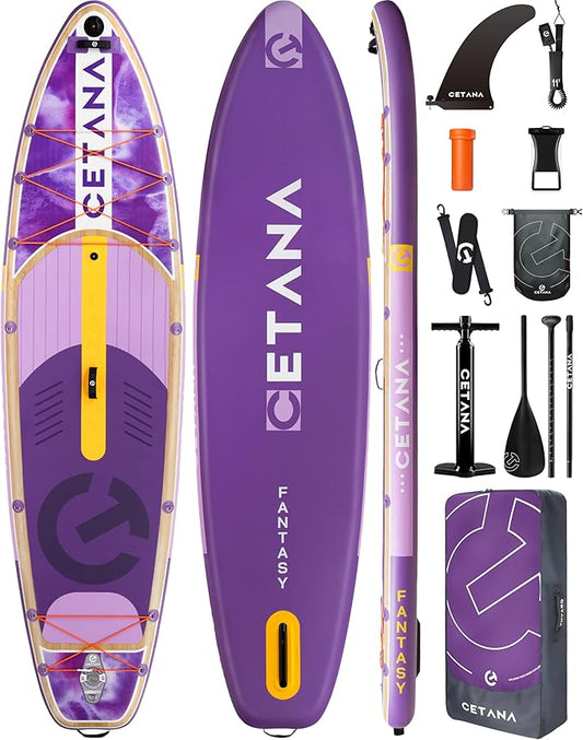 CETANA 11'6×35" Extra Wide Stand Up Paddle Board for Adults & Youth, 400lb Capacity Inflatable Paddle Board, Sup for 2+1 Person with Removable US Fin, 100L Backpack, Floating Paddle, Safety Leash
