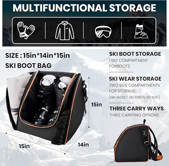 Ski Bag and Ski Boot Bag Combo-Padding Skis Bag for Air Travel,Water Proof Ski Boot Bag Fits for Skis Up to 200 CM and Boots Up To Size US13,Adults Ski Travel Bag