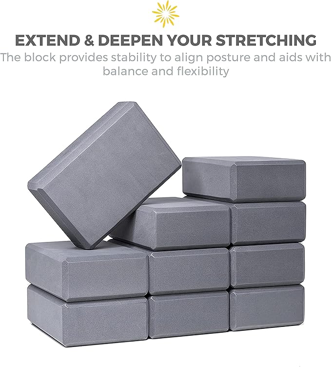 Sunshine Yoga 3" Yoga Block, 10 Pack Bulk EVA Foam Yoga Blocks, Firm and Supportive Yoga Brick, Balance Foam for Stretching, Pilates, and Workout, 3" x 6" x 9"