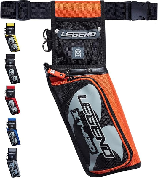 Legend XT420 Field Quiver - Left or Right-Handed Quiver Arrow Holder, Archery Quiver with 3 Arrow Tube, Durable Nylon Hip Quivers with Multiple Pockets for Archery Accessories, Score Card & Tools