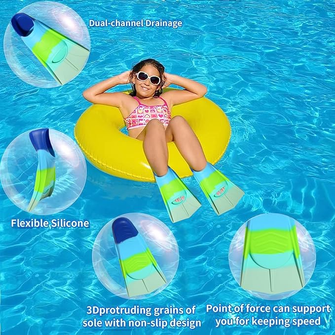 Kids Swim Fins,Short Comfortable Flippers for Lap Swimming and Training for Child,Girls,Boys,Beginners