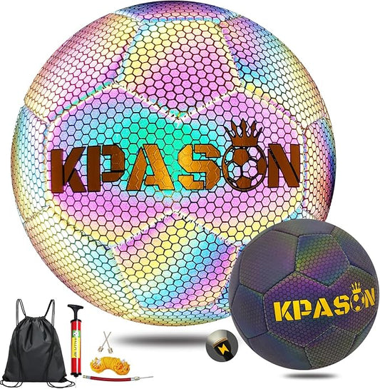 Soccer Ball, Holographic Reflective Glowing Soccer Ball for Men Women Training