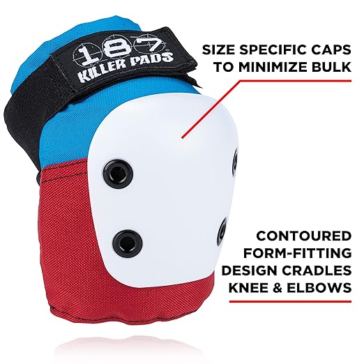 187 Killer Pads Knee Pads, Elbow Pads Combo Pack, Red/White/Blue, Small/Medium