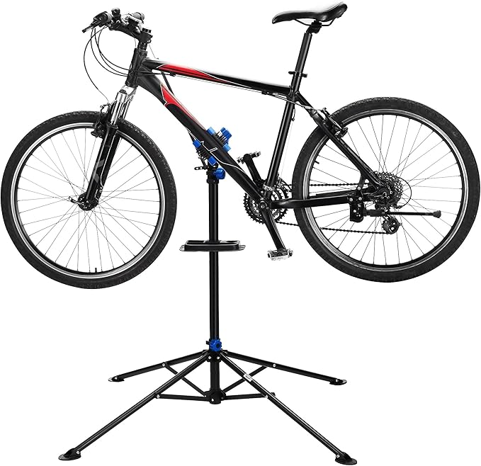 Pro Stand Plus Bike Rack - Heavy-Duty Telescoping Bicycle Stand with Tool Tray, Rotating Clamps, and Adjustable Handlebar Rod by RAD Cycle (Black)