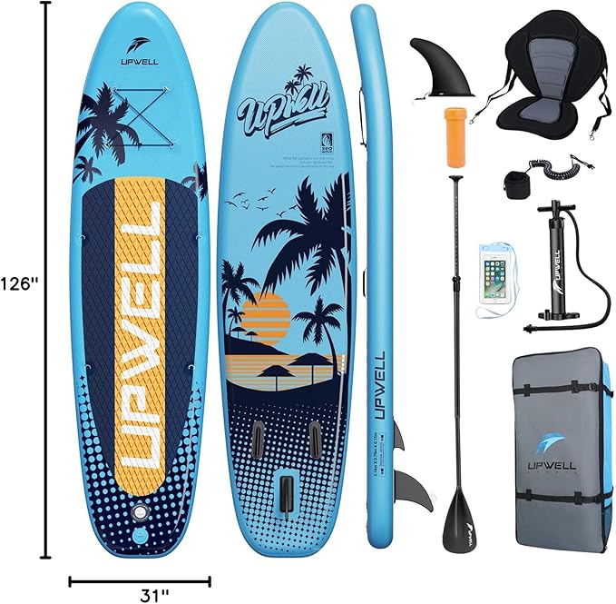 UPWELL 10'6"/11'/11'6" Inflatable Paddle Board, Stand Up Paddlboard for Youth & Adults, Stable Design, Premium SUP Accessories, Backpack, Leash, Hand Pump, Fins