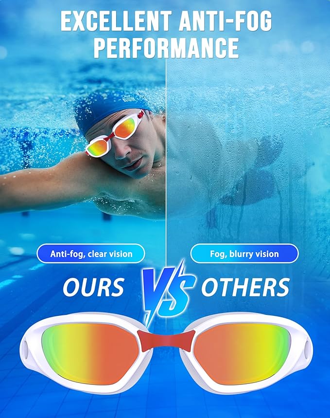 Swim Goggles, Unisex Adult Swimming Goggles Anti Fog Anti UV No Leakage Wide View for Men Women Youth