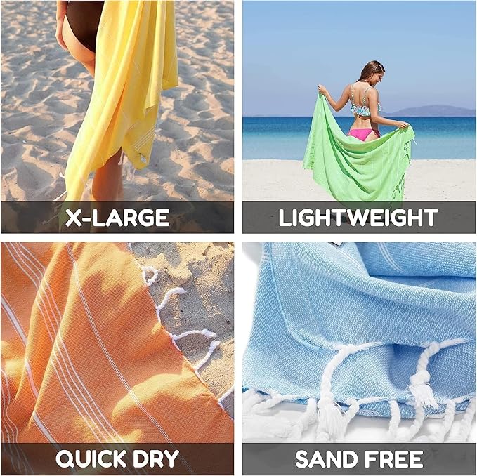 HAVLULAND Turkish Beach Towels Oversized -100% Turkish Cotton Super Soft Lightweight - Absorbent and Quick Drying Bath Towel - Sand Free Beach Towel - Turkish Towels for Adults (Red, 12 Pack)