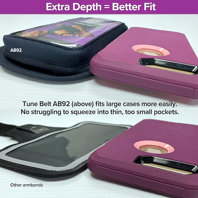 Tune Belt AB92 Cell Phone Armband for Running - Fits iPhone 16/15/14/13 Pro Max, Plus, Samsung Galaxy Ultra/Plus/Note and Large Phones with Protective Cases, Sweat-Resistant Exercise Holder (Black)