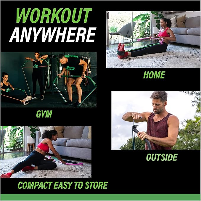 Gorilla Bow Original Portable Home Gym Resistance Bands and Bar System for Travel, Fitness, Weightlifting and Exercise Kit, Full Body Workout Equipment Set