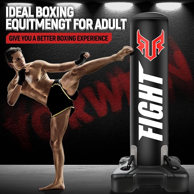 Standing Punching Bag for Adults, Upgrated Base Heavy Bag with Stand Boxing Training Equipment with MMA Gloves and Pump, 0.7mm Thickening Material Kicking Bag for Home Gym Workout Muay Thai Fitness