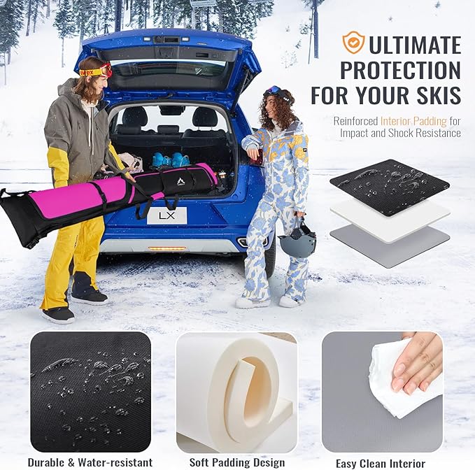 Ski Bag and Boot Bag Combo, Padded Skis Bag for Air Travel, Safety Reinforce Ski Carrier Bag Fits for Skis Up to 200 CM and Boots Up To Size US13, Water- resistant Ski Travel Bag