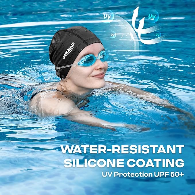 COOLMATE Fabric Swim Cap for Adult Women Men Kid 3 4 6 8 14 16, Silicone Water Resistant Layer, Cloth Swim Cap Gifts for Swimmers, Lightweight for Pool, Lap Swimming (1 pc)