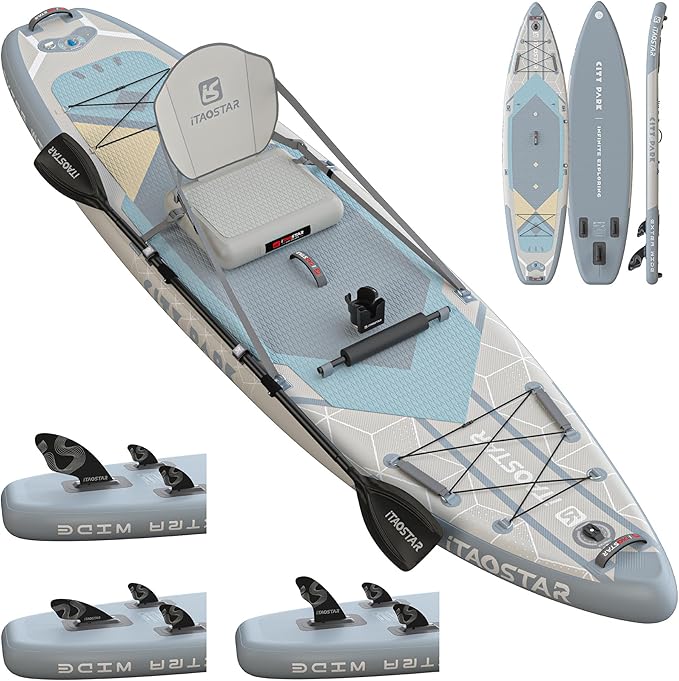 City Park 12'×35" Extra Wide Paddle Board with Seat, One-Stop Premium SUP Board Gears, Tailored 5 Fins, Stable Inflatable Stand Up Paddle Boards for Youth/Adults of All Levels