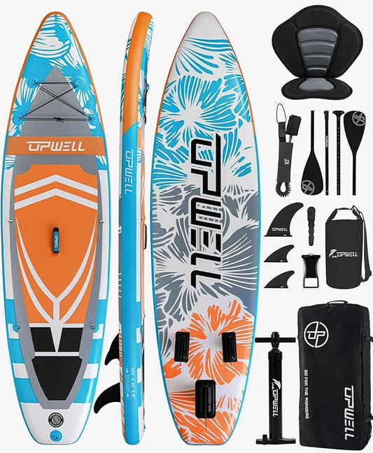UPWELL 10'6"/11'/11'6" Inflatable Paddle Board, Stand Up Paddlboard for Youth & Adults, Stable Design, Premium SUP Accessories, Backpack, Leash, Hand Pump, Fins