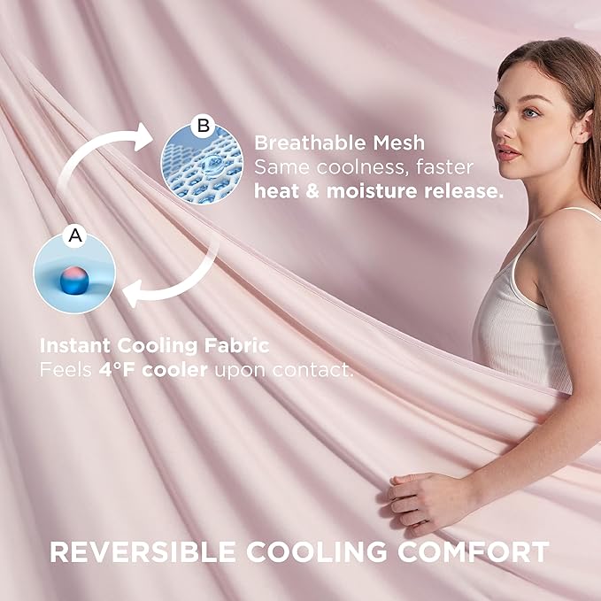Bedsure Summer Cooling Blanket Queen Size for Hot Sleepers with Sports Mesh Design, Arc-Chill Q-Max 0.4 Lightweight Breathable Ice Cold Blanket for Night Sweats, 90 x 90 Inches, Mesh Pink