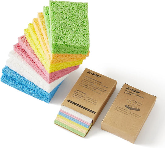 JOYMOOP Dish Sponge Scrubber, Cellulose Sponges Kitchen for Non-Scratch Washing Dishes, Household Cleaning Scrub Natural Sponge, Pack of 24 Colorful Sponges