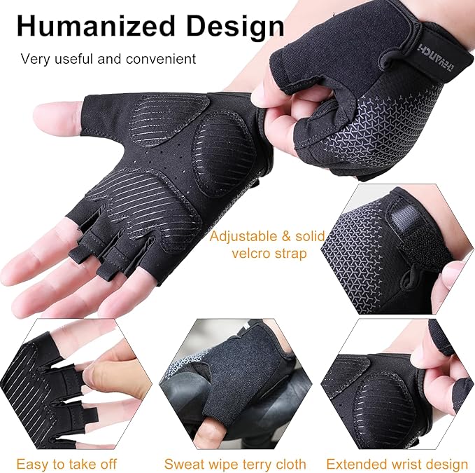 weiatas Cycling Gloves for Men Women Padded, Half Finger Road Mountain Bike Gloves, Shock-Absorbing Anti-Slip Breathable Sports Gloves for Bicycle Riding Motorcycle Rowing Gym