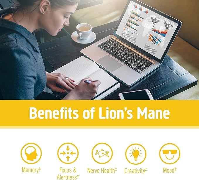 OM MUSHROOM SUPERFOOD Lion's Mane Organic Mushroom Powder, Improves Memory, Focus, Clarity, Nerve Health, and Mood Support, 7.05 oz, 100 Servings