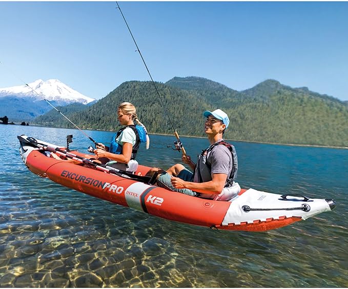 INTEX 68309EP Excursion Pro K2 Inflatable Kayak Set: Includes Deluxe 86in Kayak Paddles and High-Output Pump – SuperTough PVC – Adjustable Bucket Seat – 2-Person – 400lb Weight Capacity