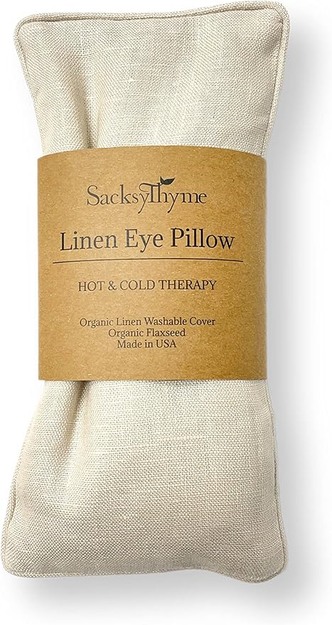 Organic Linen Eye Pillow - Lavender & Flaxseed for Relaxation, Yoga, Stress Relief - Microwavable Heating Pad & Cool Compress - Made in USA - Gifts for Meditation