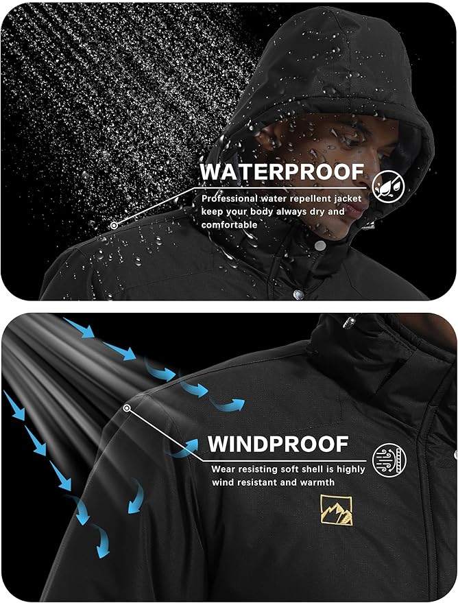 WENRONSTA Men's Ski Snow Jacket Winter Coat Warm Waterproof Windbreaker Mountain Snowboarding Hooded Hiking Traval