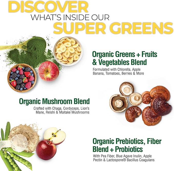 Country Farms Super Greens Apple Banana Powder Smoothie, Organic Super Foods, USDA Organic Drink Mix, Fruits, Vegetables, Mushrooms, Superfood Nutrition, 40 Servings, 2 Pack