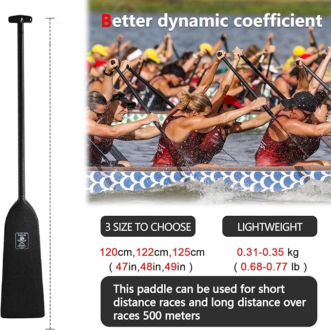 Dragon Boat Paddle Lightweight Full Carbon Fiber with Paddle Bag, 120/122/125CM (47/48/49 Inches) and Adjustable Dragon Boat Paddle115-130cm（）, IDBF Approved
