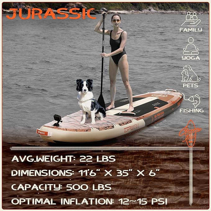 UPWELL 10'6"/11'/11'6" Inflatable Paddle Board, Stand Up Paddlboard for Youth & Adults, Stable Design, Premium SUP Accessories, Backpack, Leash, Hand Pump, Fins