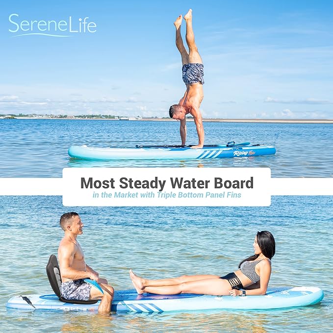 SereneLife Inflatable Stand Up Paddle Board with Premium SUP Accessories – Wide Stable Design with Non-Slip EVA Deck Pad for Adults and Youth of All Skill Levels