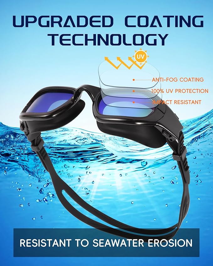 Swim Goggles, Goggles Adult with Swimming Cap, Nose Clip & Ear Plugs, UV Protection Anti-Fog Lens and Case for Adult