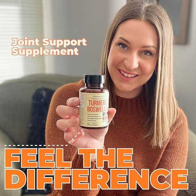 Turmeric Supplement with 65% Boswellia Extract Capsules - Turmeric Curcumin Supplement 95% Curcuminoids - Boswellia Serrata, Black Pepper, Organic Turmeric and Ginger Root Capsules - 60 Tumeric Caps