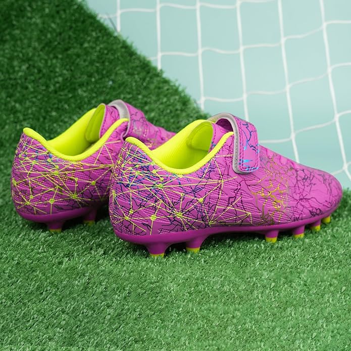 brooman Kids Firm Ground Soccer Cleats Girls Football Cleats with Shin Guards and Soccer Socks