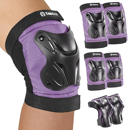 Skating Protective Gear Adult Youth Knee Pads and Elbow Pads Set, Skateboard Wrist Guards for Roller Skating Skateboarding Cycling Purple