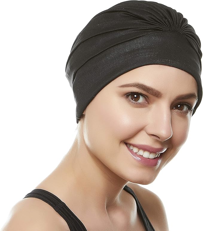 BEEMO Swim Caps for Women Swimming Turban Polyester Latex Lined Pleated for Ladies