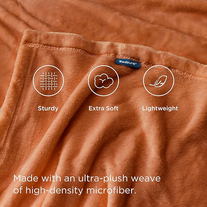 Bedsure Fleece Throw XL Blanket Burnt Orange - 300GSM Soft Lightweight Plush Cozy Blankets for Bed, Sofa, Couch, Travel, Camping, 50x70 inches