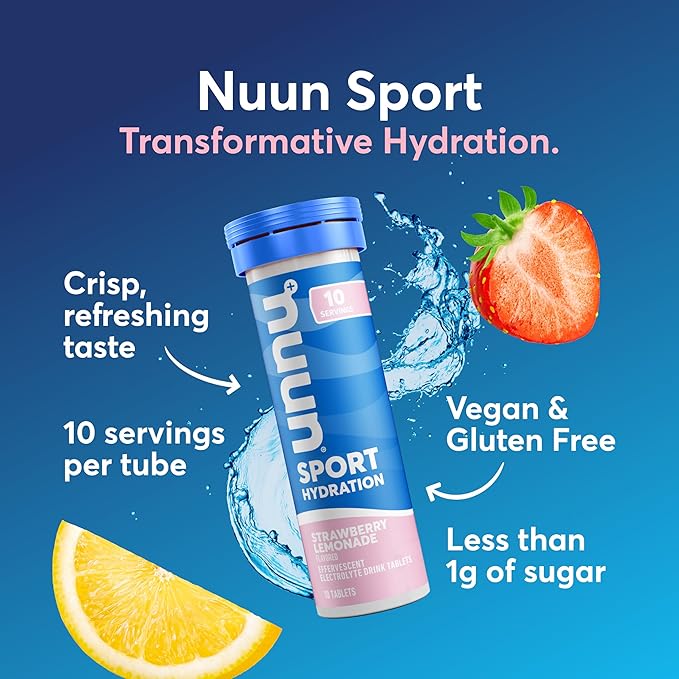 Nuun Sport Electrolyte Tablets with Magnesium, Calcium, Potassium, Chloride & Sodium, Gluten Free & Vegan, Strawberry Lemonade, 4 Pack (40 Servings Total)