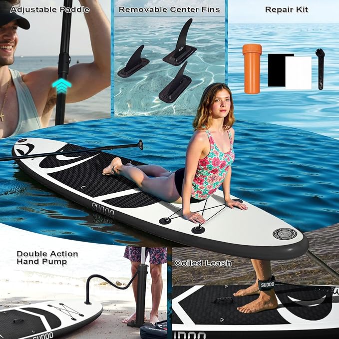 Inflatable Stand Up Paddle Board 10‘x30‘‘- Ultra-Light SUP with Backpack, Pump, Paddle, Coil Leash, 3 Fins, Repair Kit, Stable Design, Non-Slip EVA Deck for Adults & Youth