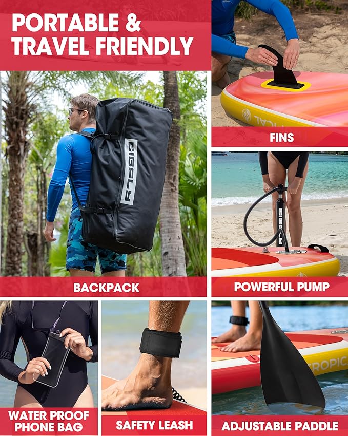 Bigfly Inflatable Stand Up Paddle Board 11’*34”*6”, Blow Up Paddle Board for Adults,with Detachable Fins, Pump, Floating Paddle, Safety Leash,Backpack