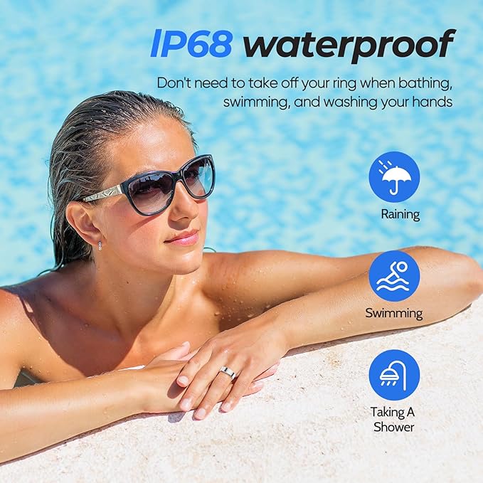 Smart Ring with Sleep Monitoring, No APP Subscription, 10-Day Battery Life, Stress/Heart Rate/Women's Health Tracker, Android & iOS Compatible (Black, 9)