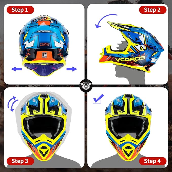 VCOROS H637 Adult Motocross Helmets ATV Dirtbike BMX MX Offroad Adventure UTV Helmets DOT Approved