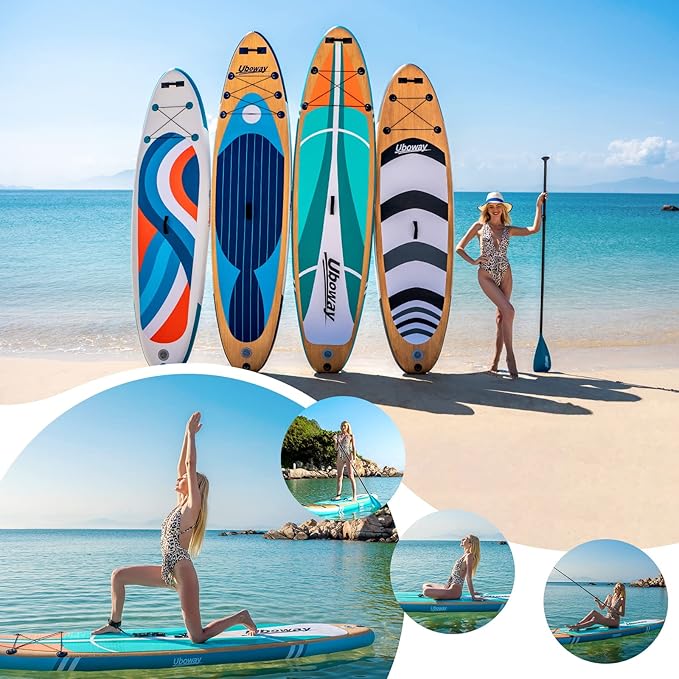 Inflatable Stand Up Paddle Board: Uboway Inflatable Kayak Paddle Board with Premium SUP Accessories, Non-Slip Comfort Deck with Backpack, Bonus Dry Bag & Hand Pump, Sup Board for Yoga Fishing Surf