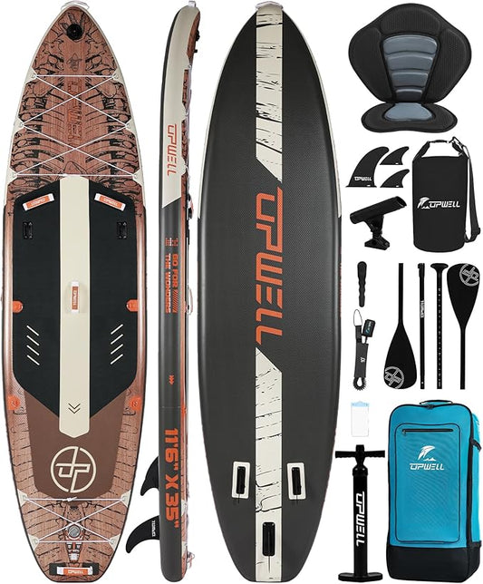 UPWELL 10'6"/11'/11'6" Inflatable Paddle Board, Stand Up Paddlboard for Youth & Adults, Stable Design, Premium SUP Accessories, Backpack, Leash, Hand Pump, Fins