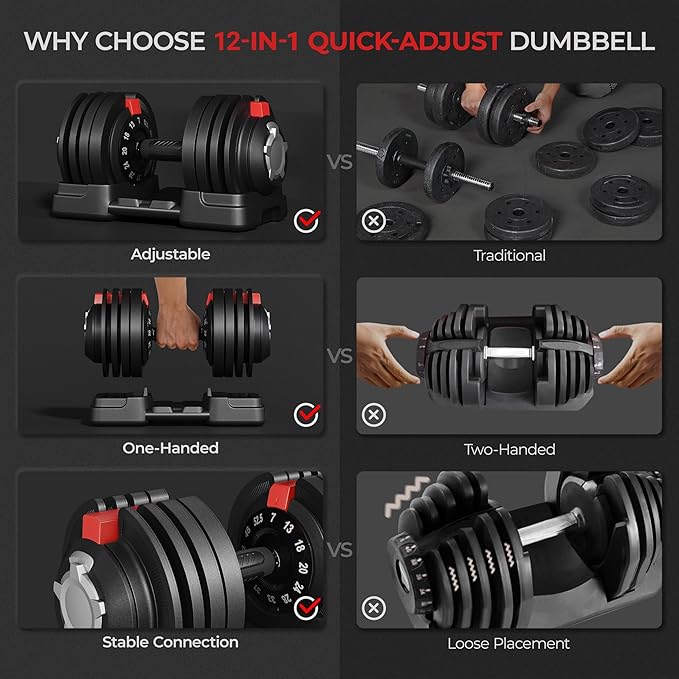 Yaheetech Adjustable Dumbbell Set 28/40/52.5/90LBS Adjustable Dumbbells Fast Adjust Dumbbell Weight Set with Anti-Slip Handle and Tray for Men/Women Home Gym Strength Training Equipment Single/Pair