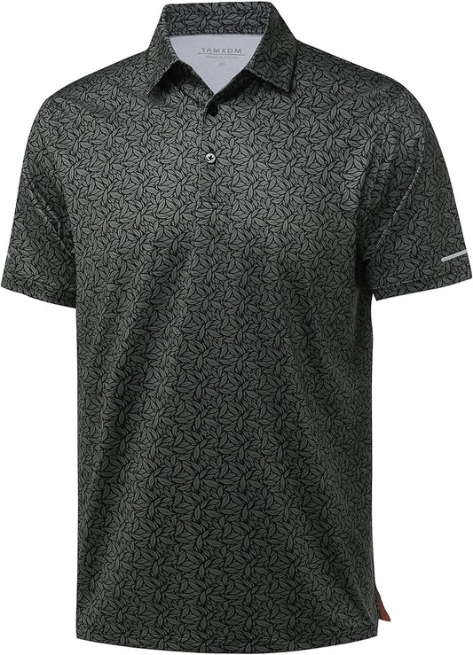 Golf Shirts for Men - Moisture Wicking Short Sleeve Performance Sport Casual Striped Collared Mens Polo Shirt